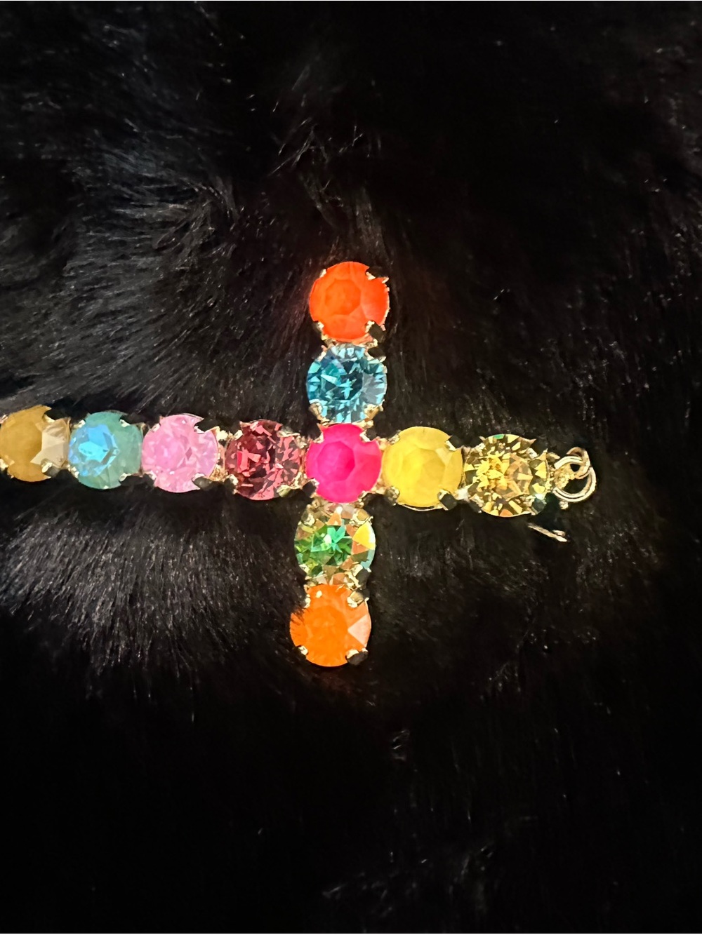 Multicolor Crystal Cross Pendant Necklace - Vibrant Gemstone Accent